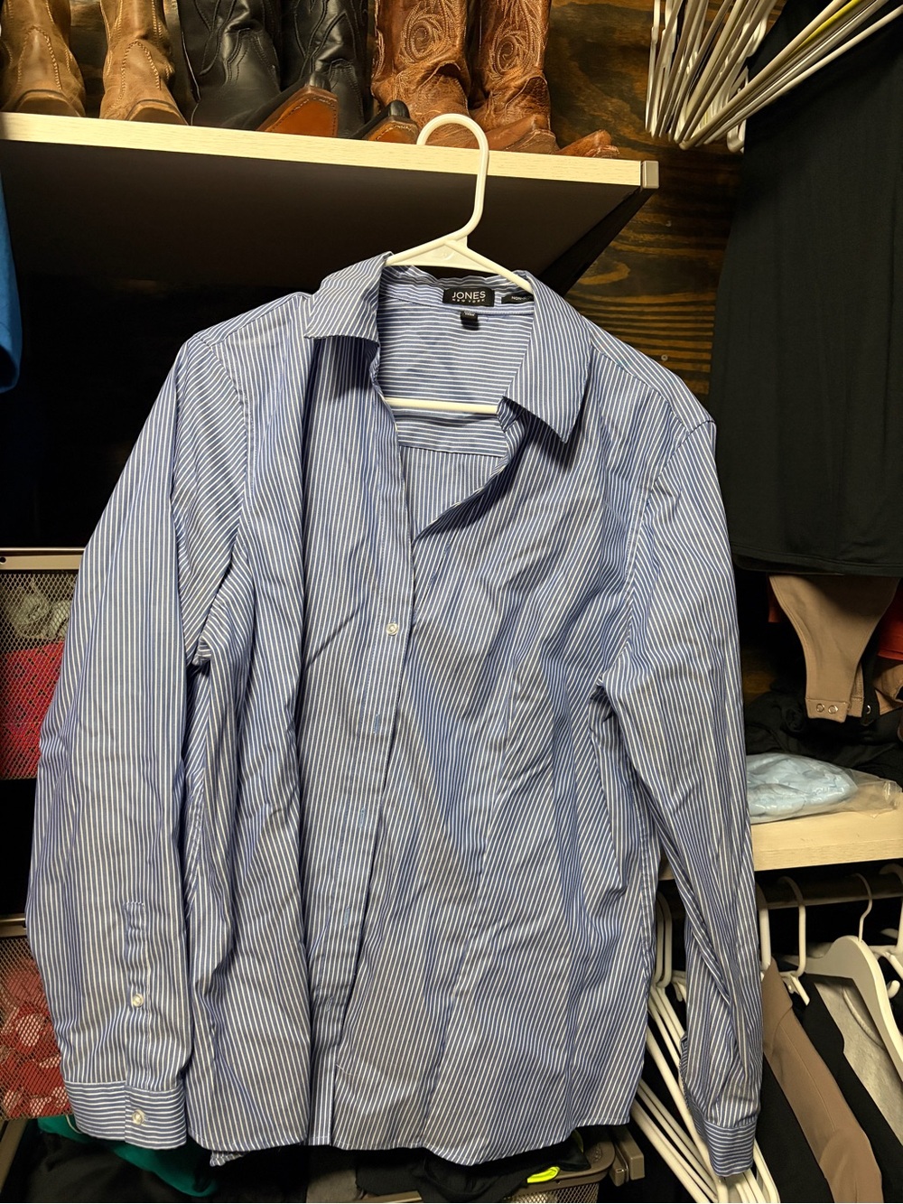 Jones New York Blue and White Striped Button-Down Shirt